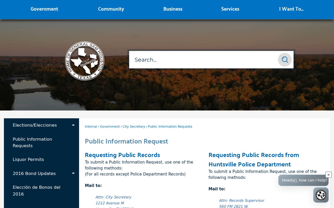 Huntsville residents directory public information request channels
