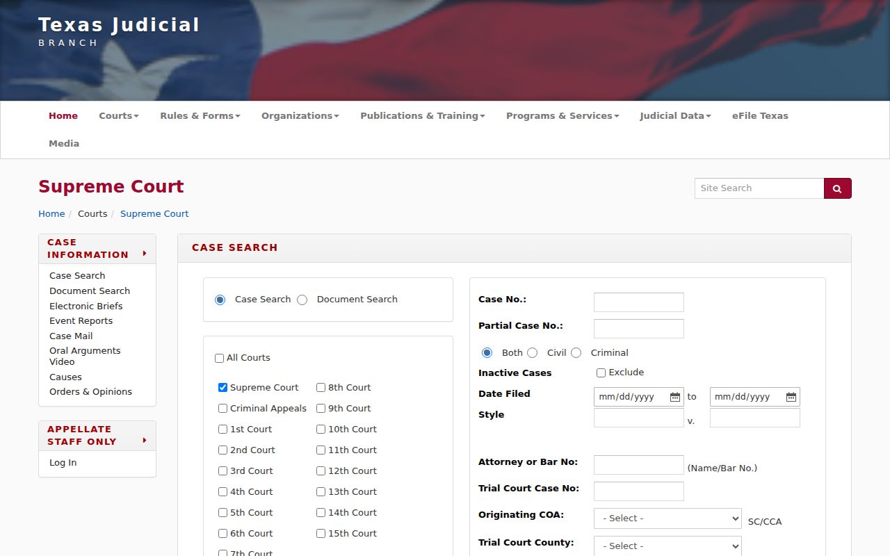 Huntsville residents directory Texas court case search page