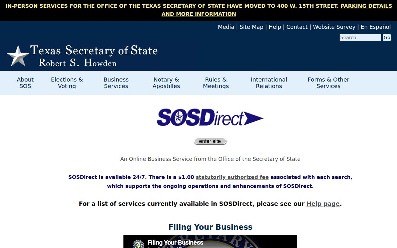 Huntsville residents directory Texas SOSDirect business records entry