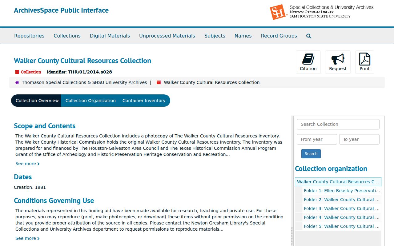 Huntsville previous residents SHSU Walker County Cultural Resources Collection