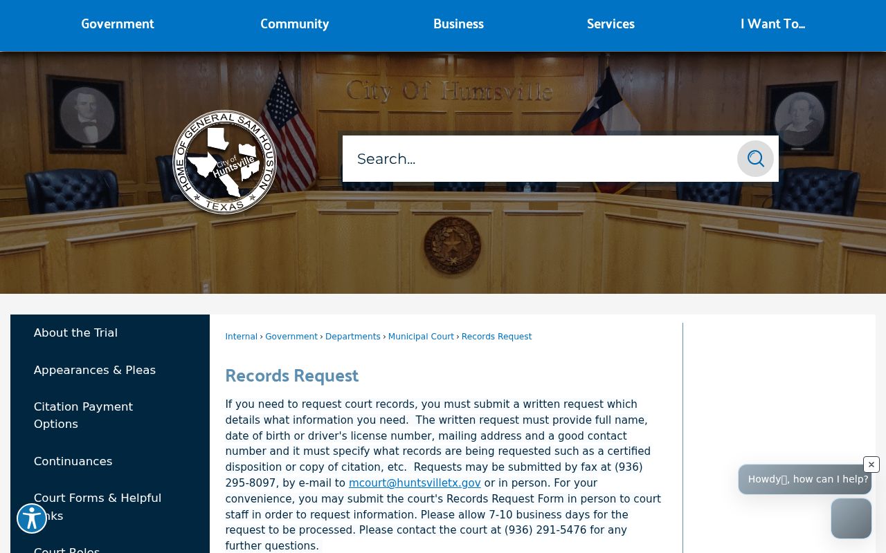 Huntsville resident lookup municipal court records request