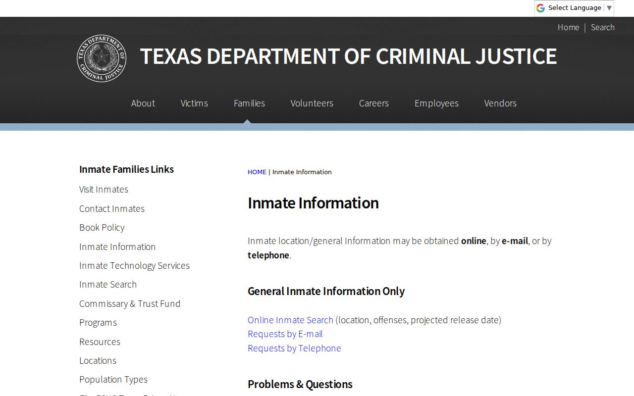Huntsville resident lookup Texas Department of Criminal Justice search